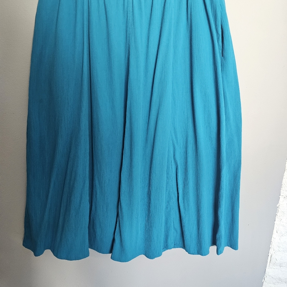 Vintage Gauze Midi Skirt Tagged 20W Fits 2X Turquoise Blue Pockets USA Made - Picture 2 of 12